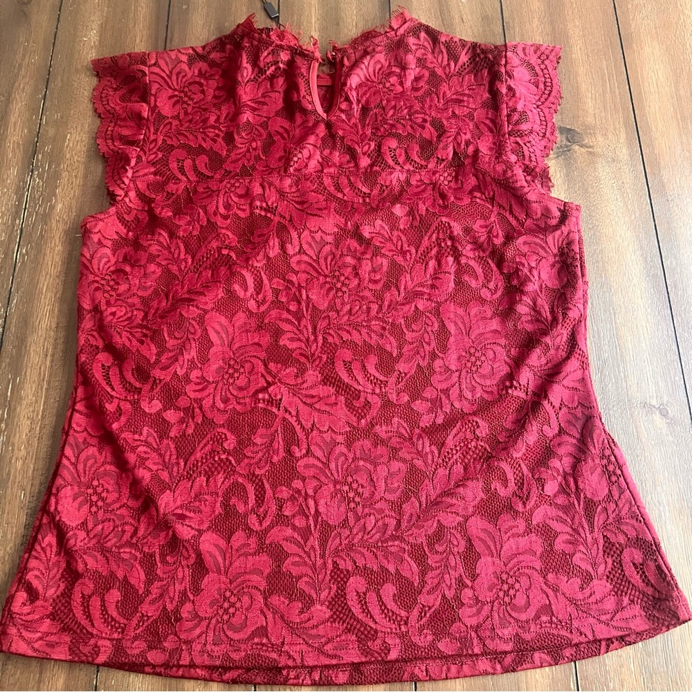 Miusol Red Sleeveless Ruffled Fitted Blouse